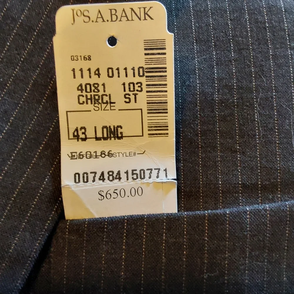 Jos A Bank Blazer Mens 43L Charcoal Pin‎ Stripe 2 Button Sport Jacket Wool $650